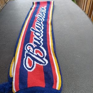 Mens Vintage Budweiser Fringe Winter Skiing Scarf Red, White, Blue & Gold
